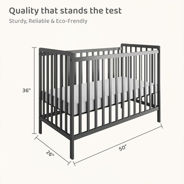 3-in-1 Convertible Metal Baby Crib with Toddler Bed and Daybed Conversion - 3 Adjustable Mattress Heights, Easy to Assemble (Grey), Applicable Mattress Size is 24 X 48 inches, 0-4 Years