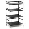 4 Tier Metal Dish Rack Height Adjustable Microwave Stand with Hanging Plastic Hooks OTG & Oven Stand Cabinet Microwave Rack with Rolling Wheels Kitchen Dish Organizer Tiered Shelf - Black