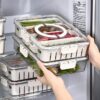Divided Fridge Storage Boxes With 4 Serving Veggie Tray with Lid and Handle, Fridge Organizer with Removable 4 Compartment, Fridge Storage Containers (4 Compartment-2PC)