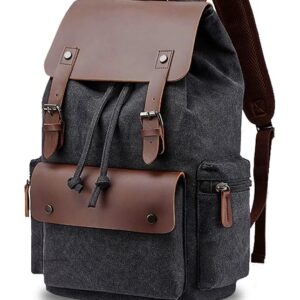 Eco Friendly Travel Charcoal Laptop Backpack Made of Water Resistant Sustainable Canvas and Vegan Leather for Men and Women for Travel Hiking Work