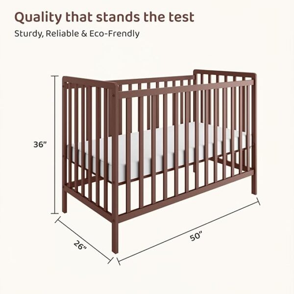 3-in-1 Convertible Metal Baby Crib with Toddler Bed and Daybed Conversion - 3 Adjustable Mattress Heights, Easy to Assemble (Brown), Applicable Mattress Size is 24 X 48 inches, 0-4 Years - Image 2