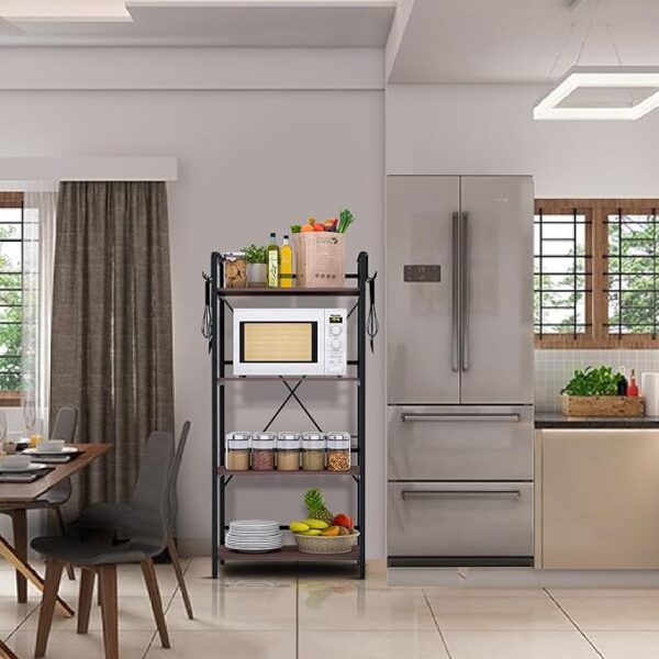 4-Layer Multipurpose Stand  Kitchen, Office, Kids Room, Salon Storage Shelf for OvenOTG  Floor-Mount with Brown Shelves, Engineered Wood & Metal Frame (130x60x40cms) - Image 2