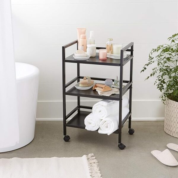 3-Tier Metal Rolling Cart, powder-coated finish - Image 2