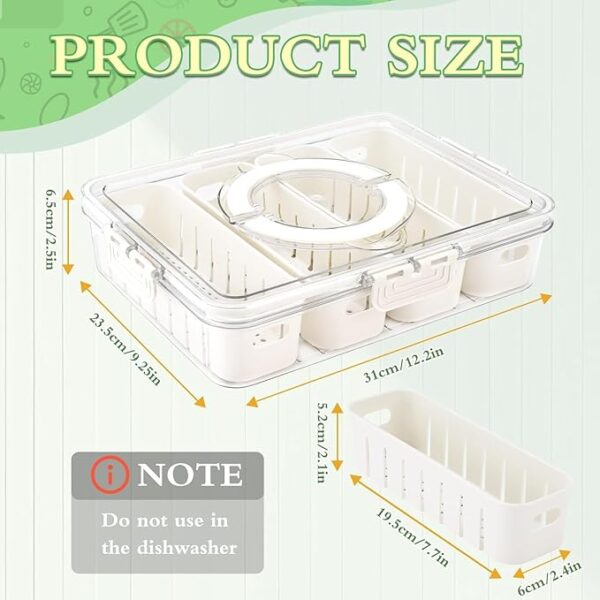 Divided Fridge Storage Boxes With 4 Serving Veggie Tray with Lid and Handle, Fridge Organizer with Removable 4 Compartment, Fridge Storage Containers (4 Compartment-2PC) - Image 2