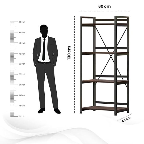 4-Layer Multipurpose Stand  Kitchen, Office, Kids Room, Salon Storage Shelf for OvenOTG  Floor-Mount with Brown Shelves, Engineered Wood & Metal Frame (130x60x40cms) - Image 3