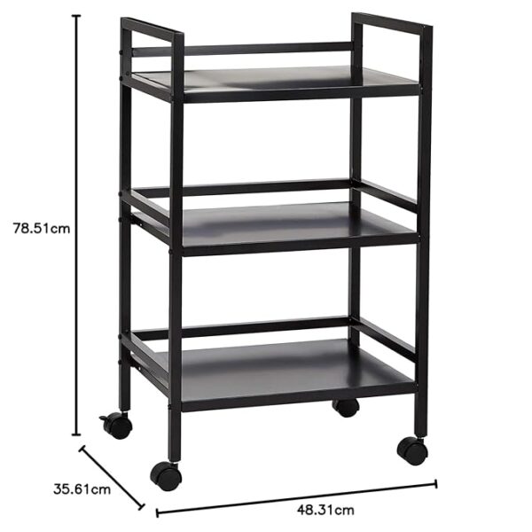 3-Tier Metal Rolling Cart, powder-coated finish - Image 3