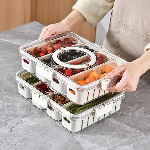 Divided Fridge Storage Boxes With 4 Serving Veggie Tray with Lid and Handle, Fridge Organizer with Removable 4 Compartment, Fridge Storage Containers (4 Compartment-2PC) - Image 3