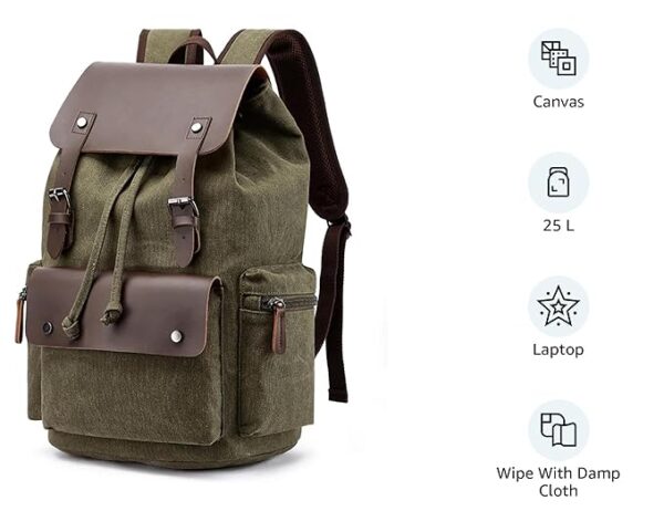 Eco Friendly Travel Laptop Backpack Made of Water Resistant Sustainable Canvas and Vegan Leather for Men and Women for Travel Hiking Work - Image 3