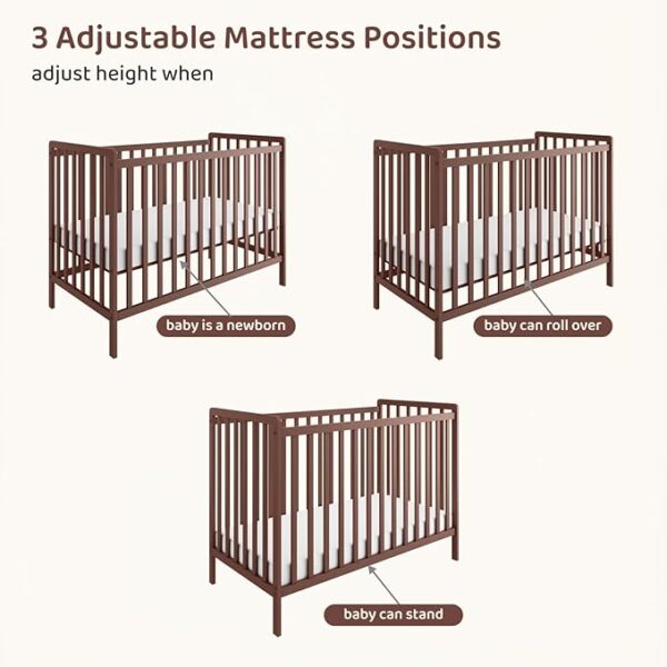 3-in-1 Convertible Metal Baby Crib with Toddler Bed and Daybed Conversion - 3 Adjustable Mattress Heights, Easy to Assemble (Brown), Applicable Mattress Size is 24 X 48 inches, 0-4 Years - Image 4