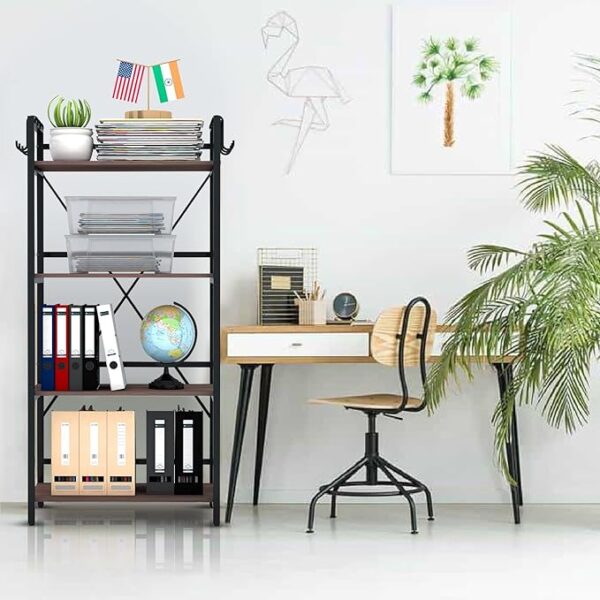 4-Layer Multipurpose Stand  Kitchen, Office, Kids Room, Salon Storage Shelf for OvenOTG  Floor-Mount with Brown Shelves, Engineered Wood & Metal Frame (130x60x40cms) - Image 4
