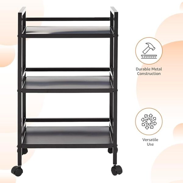 3-Tier Metal Rolling Cart, powder-coated finish - Image 4
