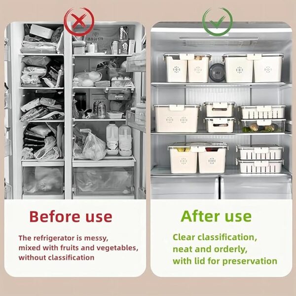 Divided Fridge Storage Boxes With 4 Serving Veggie Tray with Lid and Handle, Fridge Organizer with Removable 4 Compartment, Fridge Storage Containers (4 Compartment-2PC) - Image 4