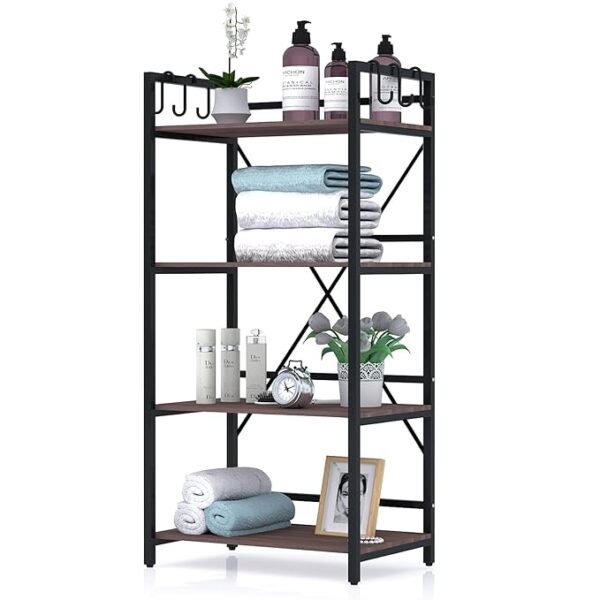 4-Layer Multipurpose Stand  Kitchen, Office, Kids Room, Salon Storage Shelf for OvenOTG  Floor-Mount with Brown Shelves, Engineered Wood & Metal Frame (130x60x40cms) - Image 5