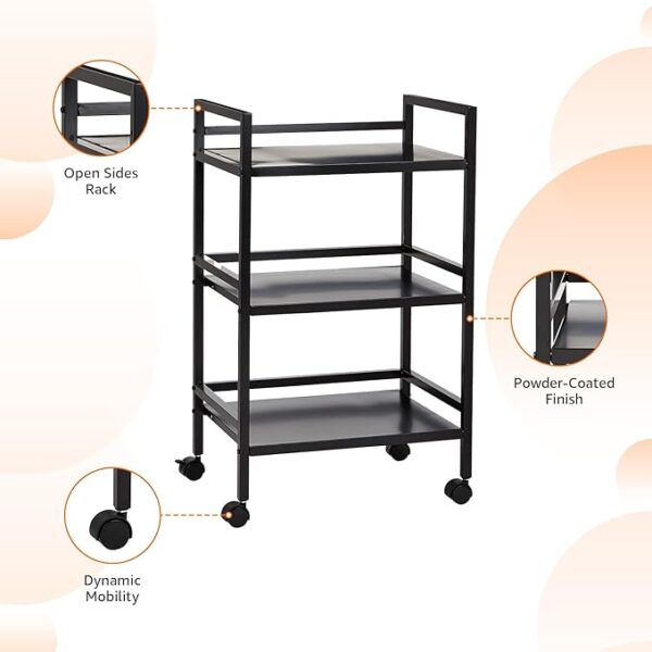 3-Tier Metal Rolling Cart, powder-coated finish - Image 5