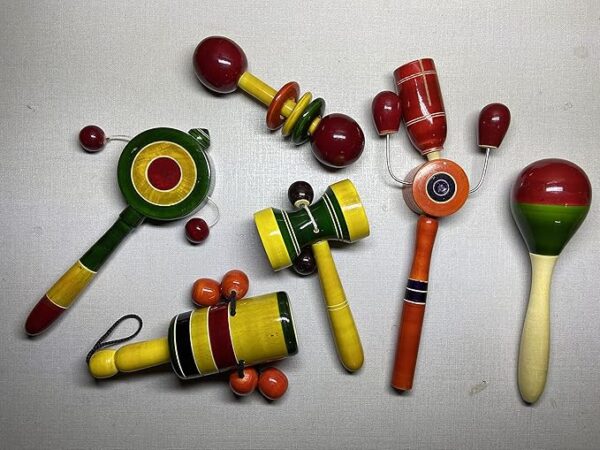 Wooden Baby Rattles Combo Pack Set of 6, Non Toxic Channapatna Toys - Baby Musical Toys, Teether, Natural Colours, Loud Sound for New Born, Baby, Infants. - Image 5