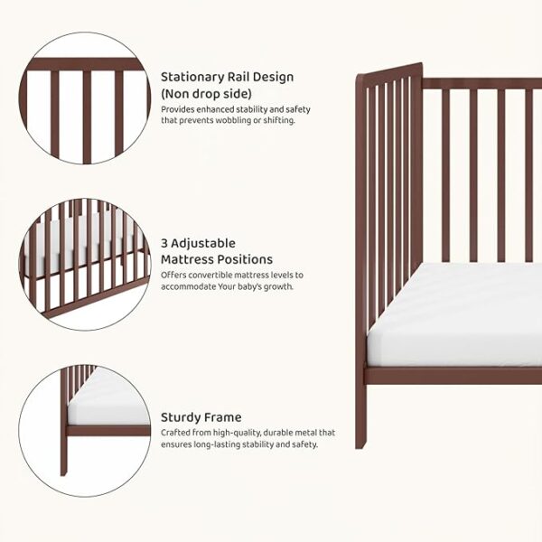 3-in-1 Convertible Metal Baby Crib with Toddler Bed and Daybed Conversion - 3 Adjustable Mattress Heights, Easy to Assemble (Brown), Applicable Mattress Size is 24 X 48 inches, 0-4 Years - Image 6