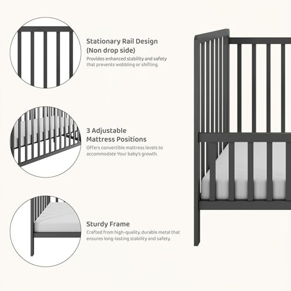 3-in-1 Convertible Metal Baby Crib with Toddler Bed and Daybed Conversion - 3 Adjustable Mattress Heights, Easy to Assemble (Grey), Applicable Mattress Size is 24 X 48 inches, 0-4 Years - Image 6