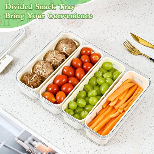 Divided Fridge Storage Boxes With 4 Serving Veggie Tray with Lid and Handle, Fridge Organizer with Removable 4 Compartment, Fridge Storage Containers (4 Compartment-2PC) - Image 6