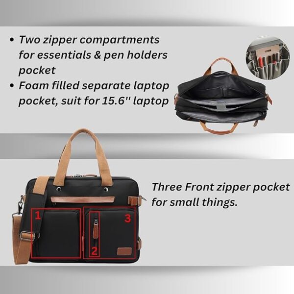 17" Black Laptop 3-in-1 Backpack Travel Bag Office College Bag for Women Men Traveling Backpack - Image 3