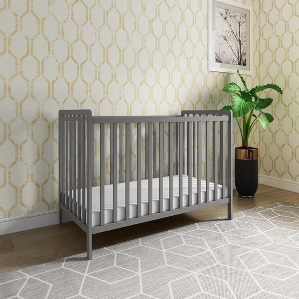 3-in-1 Convertible Metal Baby Crib with Toddler Bed and Daybed Conversion - 3 Adjustable Mattress Heights, Easy to Assemble (Grey), Applicable Mattress Size is 24 X 48 inches, 0-4 Years - Image 7
