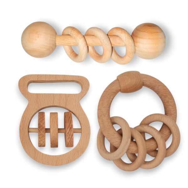 Baby Toys for 0 to 6 Month - Set of 3 Wooden Toys for New Born Baby - Organic Beech Wood Rattle Set (Ring Rattle, Dumble Rattle and Stopwatch Rattle 3 Pcs Set) - Image 6