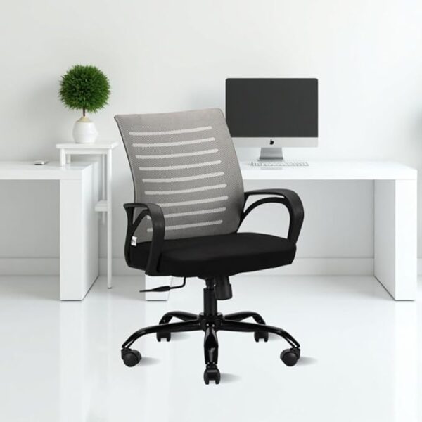 Office Chair with Height Adjustable Mechanism, Ergonomic Mid-Back Mesh Design |Heavy Duty Metal Base | Multi-Adjustment Revolving Chair (Self Assembly) (Mid Back, Grey) - Image 6