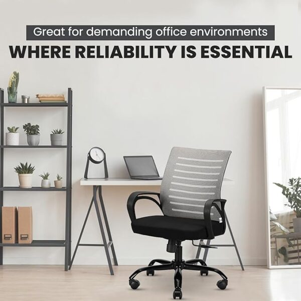 Office Chair with Height Adjustable Mechanism, Ergonomic Mid-Back Mesh Design |Heavy Duty Metal Base | Multi-Adjustment Revolving Chair (Self Assembly) (Mid Back, Grey) - Image 5