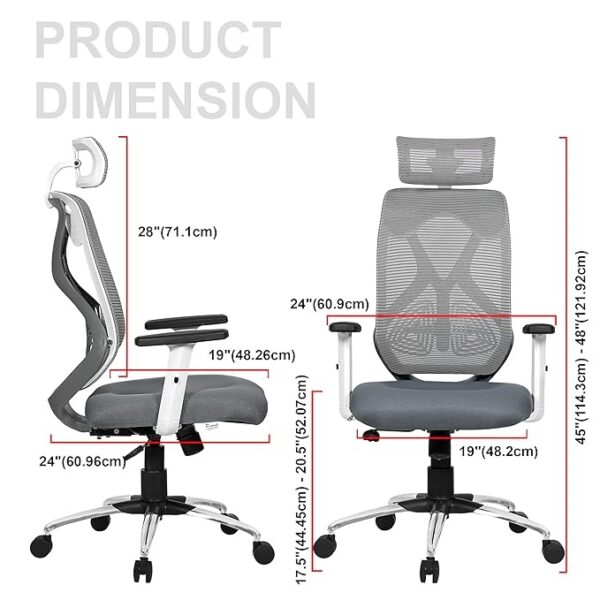 Office Chair,High Back Mesh Ergonomic Home Office Desk Chair with 3 Years Warranty, Adjustable Armrests, Adjustable Lumbar Support,Tilt Lock Mechanism (Grey) - Image 2