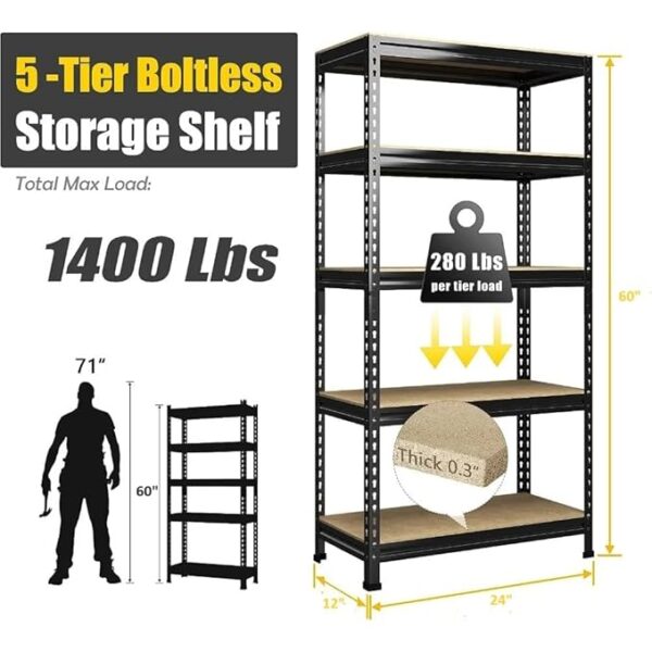 5 Tier Strong Adjustable ShelfMultipurpose Boltless RackStorage RackTool Organiser Wooden Display ShelfGarage RackHome and Kitchen Storage RackShoe Organizer - Image 2