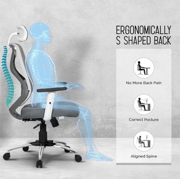 Office Chair,High Back Mesh Ergonomic Home Office Desk Chair with 3 Years Warranty, Adjustable Armrests, Adjustable Lumbar Support,Tilt Lock Mechanism (Grey) - Image 3