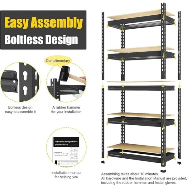 5 Tier Strong Adjustable ShelfMultipurpose Boltless RackStorage RackTool Organiser Wooden Display ShelfGarage RackHome and Kitchen Storage RackShoe Organizer - Image 3