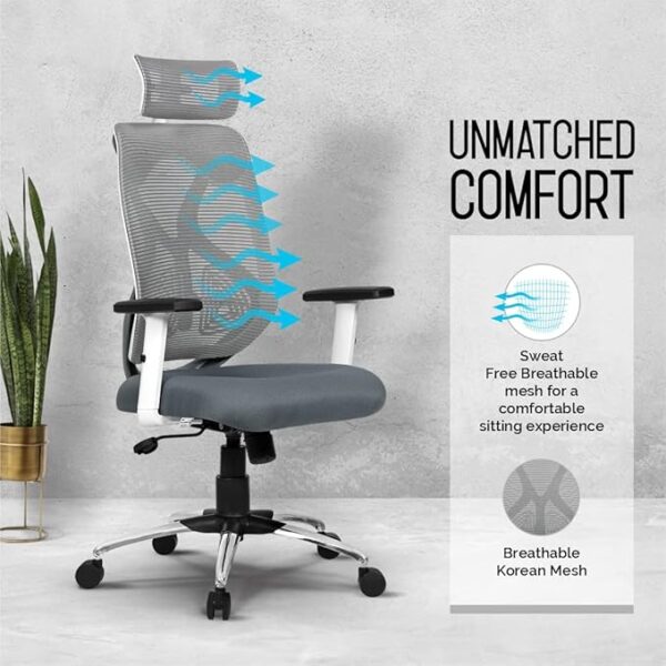 Office Chair,High Back Mesh Ergonomic Home Office Desk Chair with 3 Years Warranty, Adjustable Armrests, Adjustable Lumbar Support,Tilt Lock Mechanism (Grey) - Image 4
