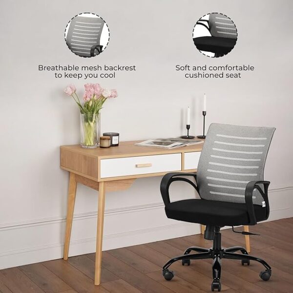 Office Chair with Height Adjustable Mechanism, Ergonomic Mid-Back Mesh Design |Heavy Duty Metal Base | Multi-Adjustment Revolving Chair (Self Assembly) (Mid Back, Grey) - Image 2