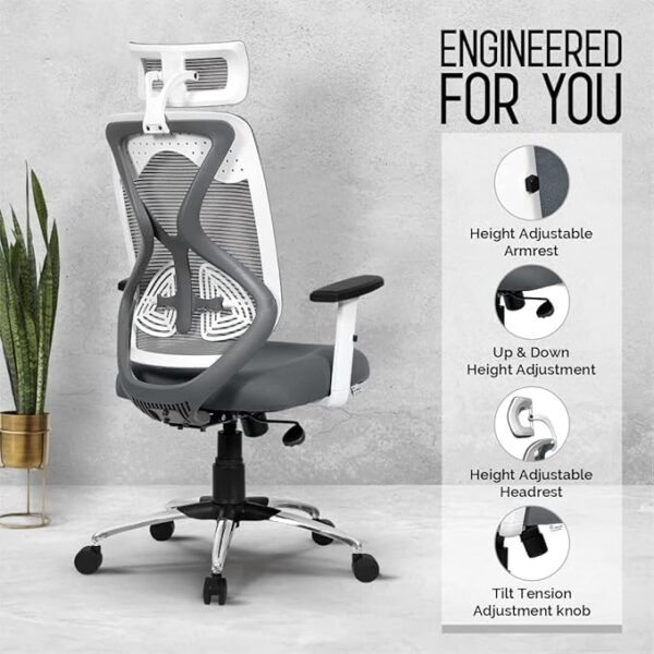 Office Chair,High Back Mesh Ergonomic Home Office Desk Chair with 3 Years Warranty, Adjustable Armrests, Adjustable Lumbar Support,Tilt Lock Mechanism (Grey) - Image 5
