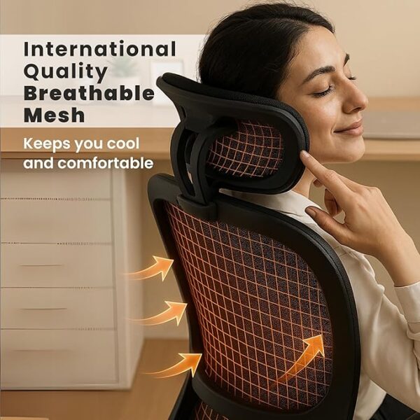 Premium Mesh Office Chair, Ergonomic Work from Home Chair, Auto-Adaptive Lumbar Support, Adjustable Headrest, 3 Year Warranty (Black) - Image 5