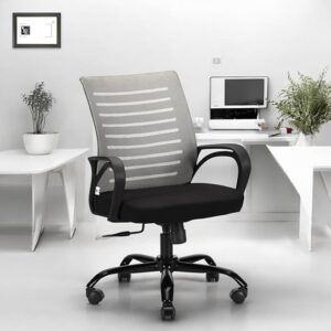 Office Chair with Height Adjustable Mechanism, Ergonomic Mid-Back Mesh Design |Heavy Duty Metal Base | Multi-Adjustment Revolving Chair (Self Assembly) (Mid Back, Grey)