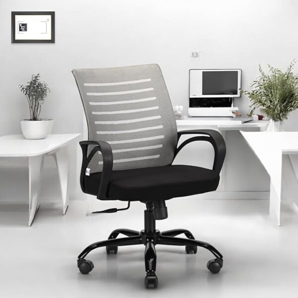 Office Chair with Height Adjustable Mechanism, Ergonomic Mid-Back Mesh Design |Heavy Duty Metal Base | Multi-Adjustment Revolving Chair (Self Assembly) (Mid Back, Grey)