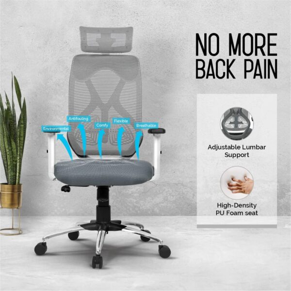 Office Chair,High Back Mesh Ergonomic Home Office Desk Chair with 3 Years Warranty, Adjustable Armrests, Adjustable Lumbar Support,Tilt Lock Mechanism (Grey) - Image 6