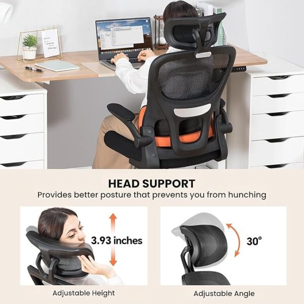 Premium Mesh Office Chair, Ergonomic Work from Home Chair, Auto-Adaptive Lumbar Support, Adjustable Headrest, 3 Year Warranty (Black) - Image 6