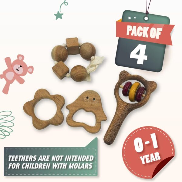 Wooden Baby Toys Combo, 100% Natural Neem Wood Teethers | Montessori Beads & Cubes | Rattle Set for Babies 0-6 Months | Early Education & Motor Skills Development | Handcrafted | Baby Toys for 0 to 6 Month | Wooden Toys - Image 3