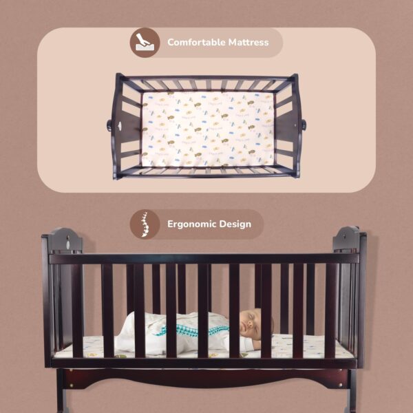 Baby Wooden Cradle, Cot & Crib for Newborn Kids Bedding Set, Sleep Swing with Wheel Lock Function, Age 0-6 Months Upto 20 Kg Weight Capacity (Brown) - Image 7