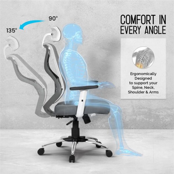 Office Chair,High Back Mesh Ergonomic Home Office Desk Chair with 3 Years Warranty, Adjustable Armrests, Adjustable Lumbar Support,Tilt Lock Mechanism (Grey) - Image 7
