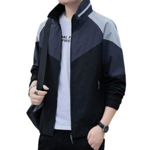 Mens Jackets for Summer, Lightweight Windcheater Jacket, Full Sleeves, Regular Fit, Stylish Stand Collar, Zipper Closure