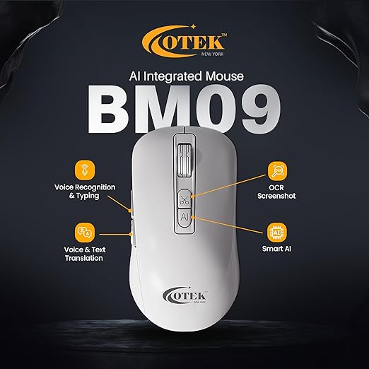 OTEK BM09 Smart AI Mouse Voice & Text Translation, Voice Recognition & Typing, OCR Screenshot, 100 Languages, AI PPT Creation, AI Excel, Adjustable DPI, Windows & MacOS, Multi-Connectivity (White) - Image 2