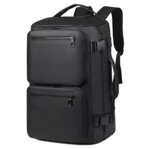 Multipurpose Travel Backpack for Men, 35L Laptop Bag Faux Leather Water-resistant Large Capacity Backpack for Weekend Travel Office (BLACK)