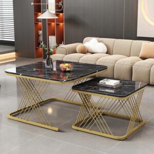 Iron Frame Handmade Square Coffee Table/Nesting Table/Side Table/Center Table with Engineered Wood Top for Living Room/Drawing Room/Balcony - 20"x20" - Golden Black