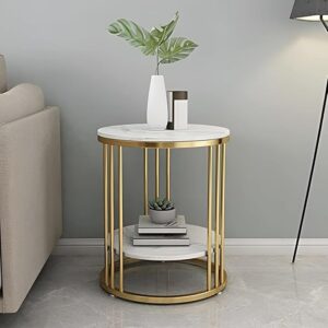 Wood End Table with Storage Shelf for Home & Living Room Side & Corner Table Sofa End Table (Gold & White)