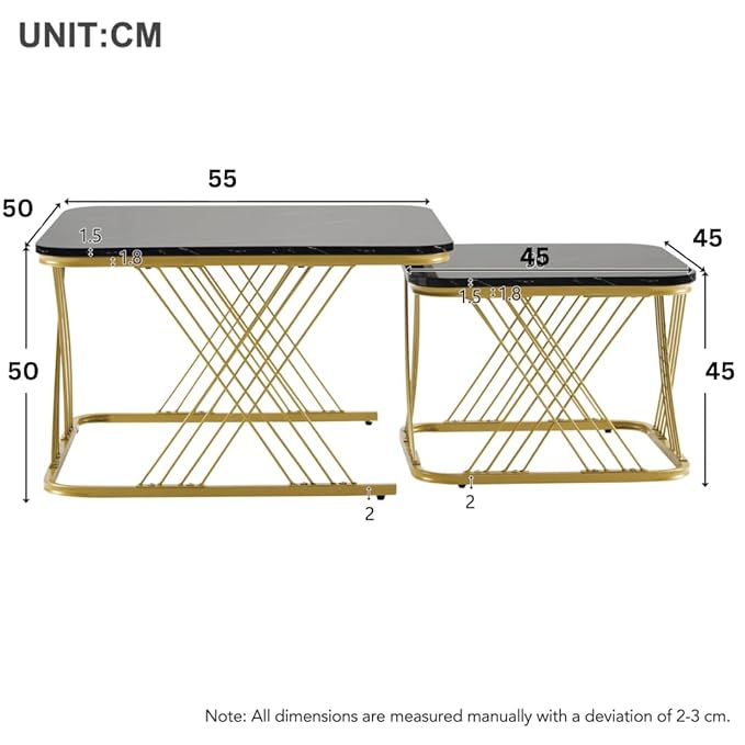 Iron Frame Handmade Square Coffee Table/Nesting Table/Side Table/Center Table with Engineered Wood Top for Living Room/Drawing Room/Balcony - 20"x20" - Golden Black - Image 2