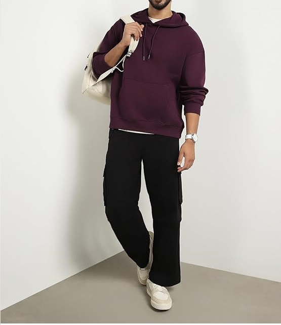 Men Oversized Hoodies Cotton Fleece Long Sleeve Hooded Sweatshirts for Men - Image 3