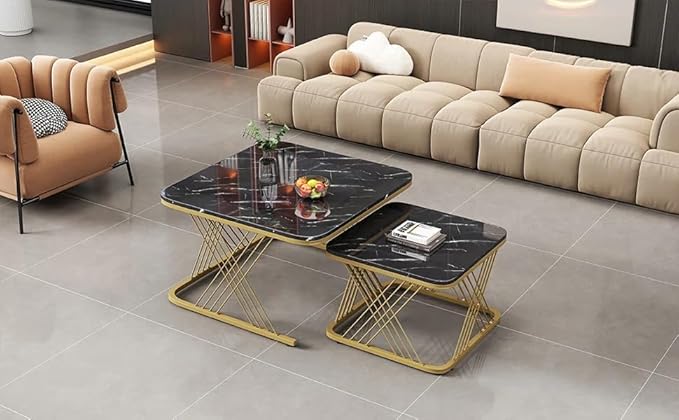 Iron Frame Handmade Square Coffee Table/Nesting Table/Side Table/Center Table with Engineered Wood Top for Living Room/Drawing Room/Balcony - 20"x20" - Golden Black - Image 4